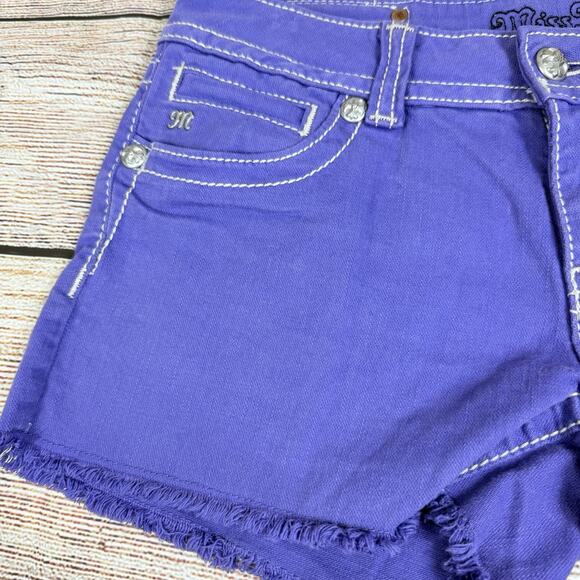 Y2K Miss Me Purple Western Cross Bling Shorts Size 29 Low Rise 5 Pocket Denim - Picture 3 of 14